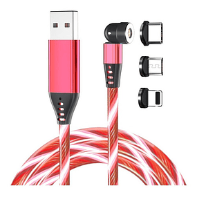 Cable Cargador Led Magnético 3a  /540° Microusb Tipoc Ios 2m - Rojo