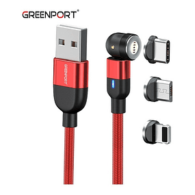 Cable Carga Magnético 3a 540 Micro Usb + Tipo-c + Ios /2 Mts - Rojo