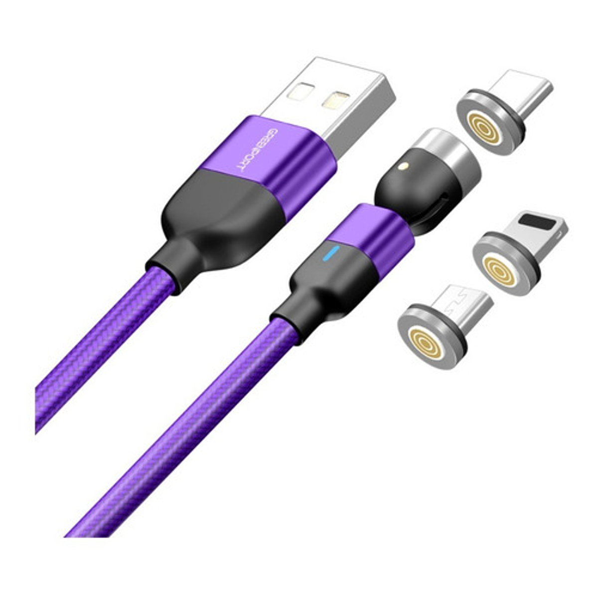 Cable de carga magnético [3 unidades de 3.3/6.6/6.6 pies] Cargador  magnético de teléfono con rotación de 540°. Cable USB C, micro USB,  dispositivo