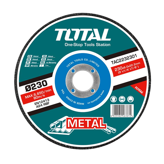 DISCO DE DESBASTE DE METAL TOTAL 230 X 6mm TAC2232301