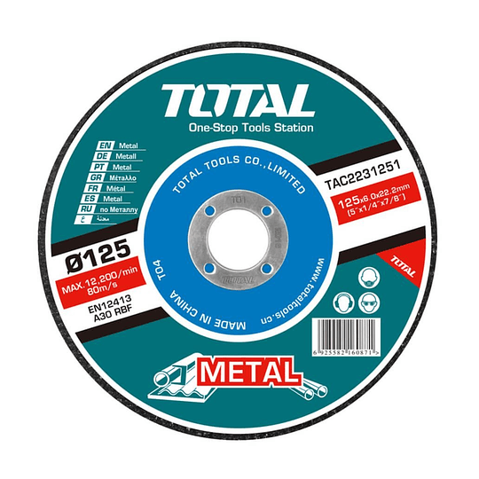 DISCO DE DESBASTE DE METAL TOTAL 125 X 6mm TAC2231251