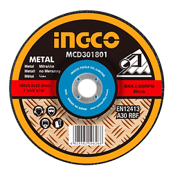 DISCO CORTE METAL 7" 180MM  X 1.6MM INGCO MCD301802