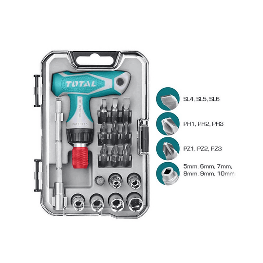 SET ATORNILLADORES 18 PCS CON LLAVE T Y MANGO T TOTAL TOOLS TACSD30186