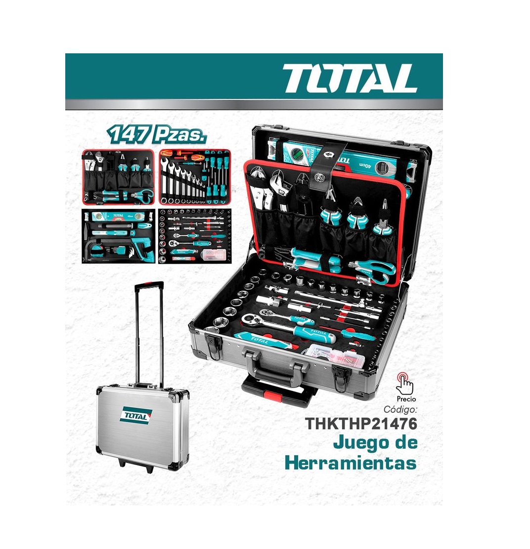 Caja de herramientas de 147 piezas Maleta de aluminio TOTAL THKTHP21476
