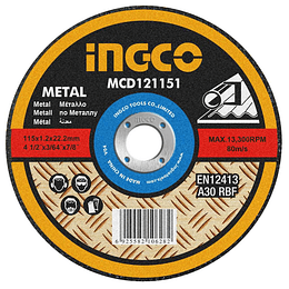 DISCO CORTE METAL 4½ X 1,2MM  PACK 1O UN INGCO MCD121151