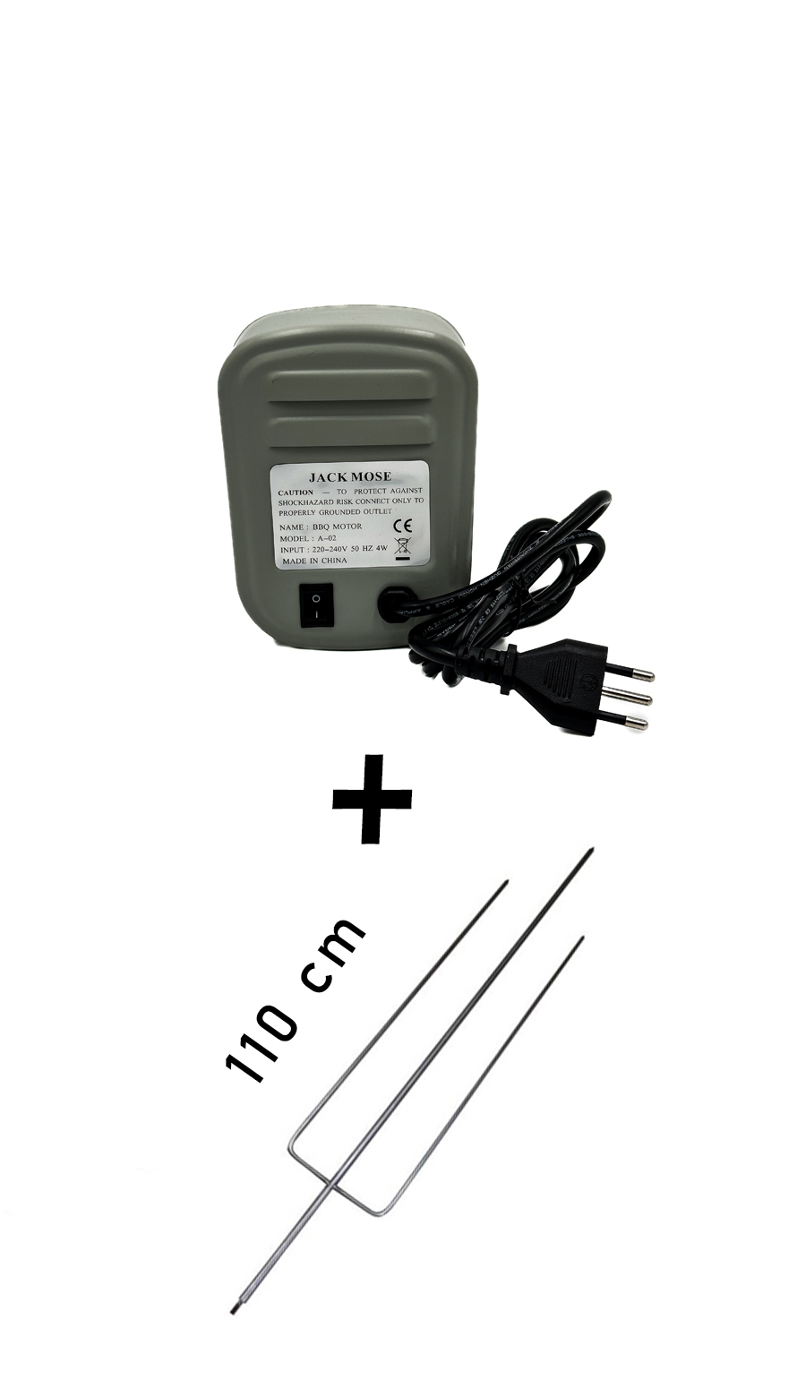 Motor Espiedo 20 kg 4 watt potencia con tridente 110 cm Acero Inox.