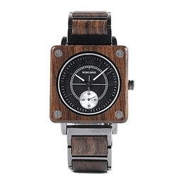 Reloj Madera Cuadrado Hombre Bobo Bird Color Negro