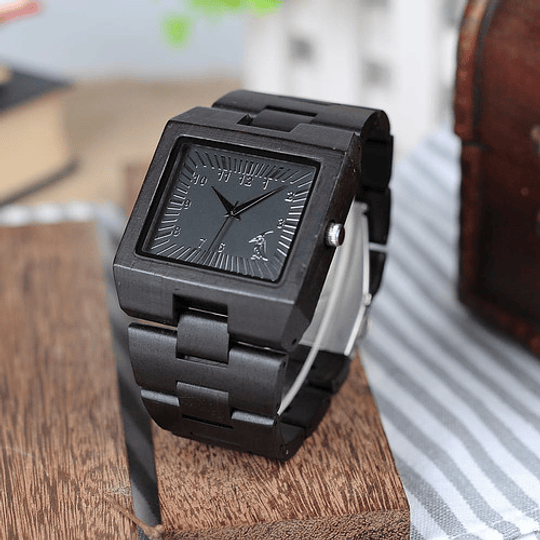 Reloj Madera Cuadrado Hombre Bobo Bird Color Negro