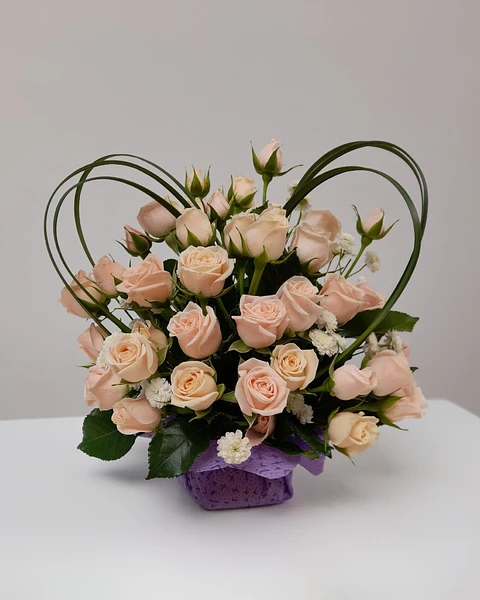 Corazón Champagne en Cerámica Floral | BCE-176