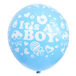 Globo #12 Liso Celeste Impreso Its A Boy 6 Uni