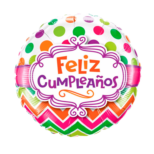 Globo Foil 18" Feliz Cumpleaños Blanco Puntos Col 1 Uni