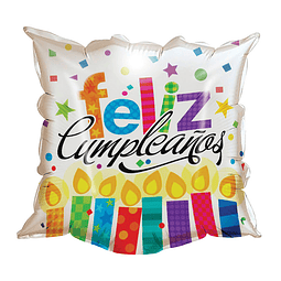 Globo Foil Cuadrado 20# Feliz Cumpleaños Velas Blanco 1 Uni