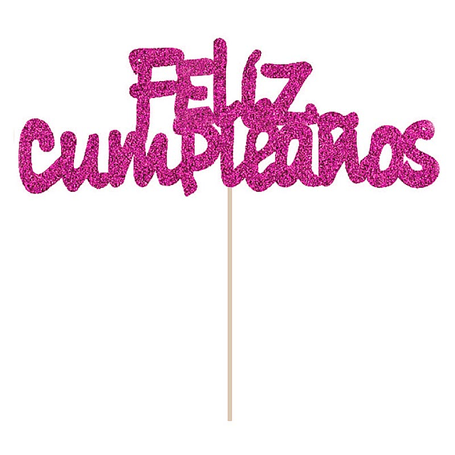 Picks Deco Feliz Cumpleaños Glitter Fucsia 3 Uni 