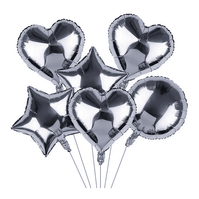 Set 6 Globos Corazon Y Estrellas Plateado  1 Uni