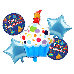 Set 5 Globos Fc Cupcake y Estrella Celeste 1 Uni