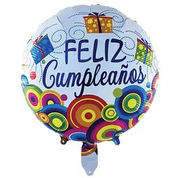 Globo 18" Feliz Cumpleaños Círculos Multicolor 1 Uni