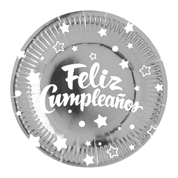 Plato Feliz Cumpleaños Plateado 6 Uni