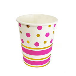 Vaso Puntos y Líneas Fucsia Dorado 6 Uni