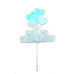 Topper Feliz Cumpleaños Corazones Celeste 1 Uni