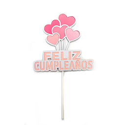 Topper Feliz Cumpleaños Corazones Rosa 1 Uni