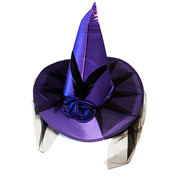 Sombrero Bruja Morado Pluma/Velo 1 Uni