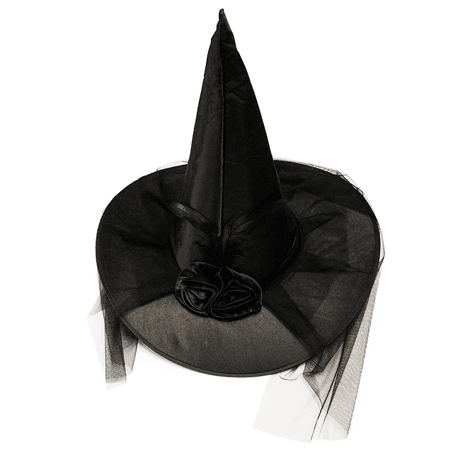 Sombrero Bruja Negro Pluma/Velo 1 Uni