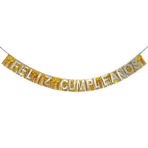 Guirnalda Feliz Cumpleaños Plateado Flecos Dorado 1 Uni