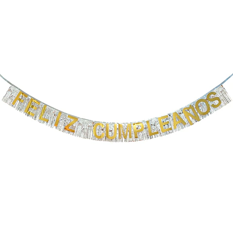 Guirnalda Feliz Cumpleaños Dorado Flecos Plateado 1 Uni