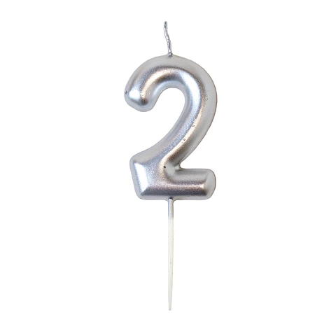 Vela 7cm Plateado "2" 1 Uni