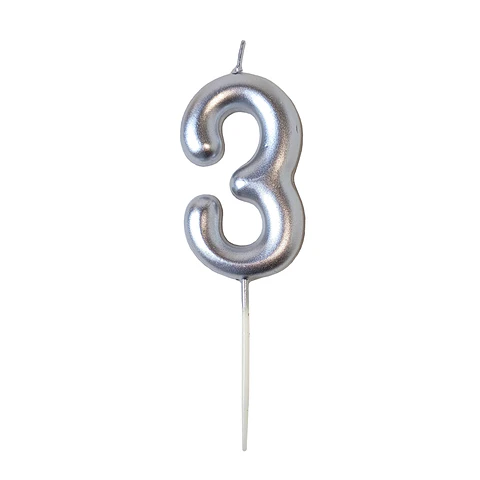 Vela 7cm Plateado "3" 1 Uni