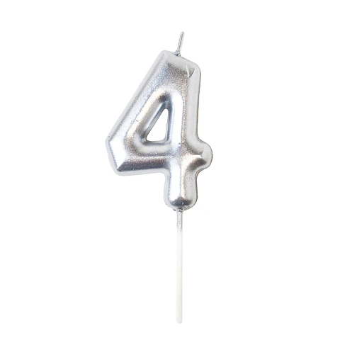 Vela 7cm Plateado "4" 1 Uni