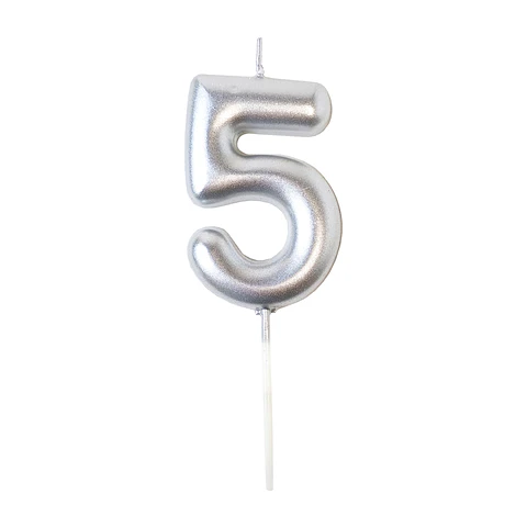 Vela 7cm Plateado "5" 1 Uni
