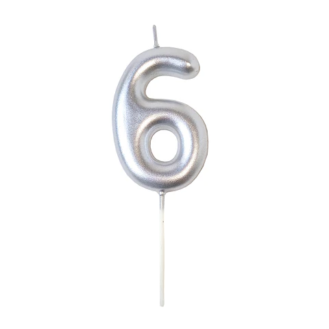 Vela 7cm Plateado "6" 1 Uni