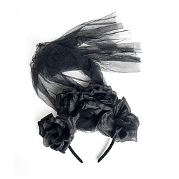 Cintillo Flores Negras Velo Negro 1 Uni