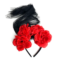 Cintillo Flores Rojas Velo Negro 1 Uni