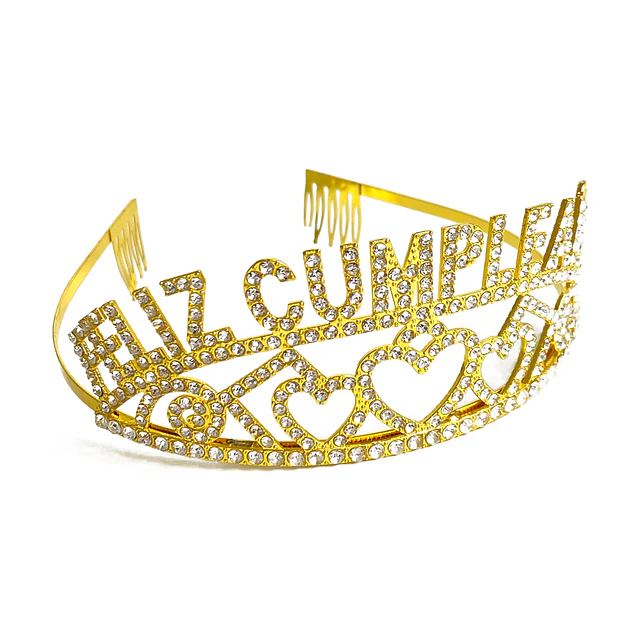 Tiara Metal Dorado Feliz Cumpleaños 1 Uni