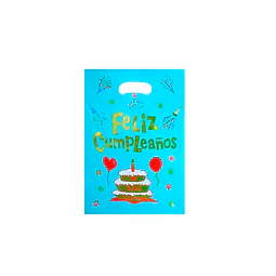 Bolsa Metálica Feliz Cumpleaños Celeste/Dorado 10 Uni