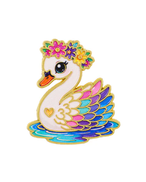 Pin Metálico cisne kawaii flores