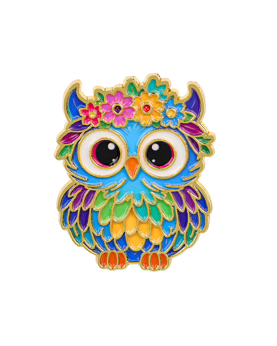 Pin Metálico Búho colores kawaii flores 1