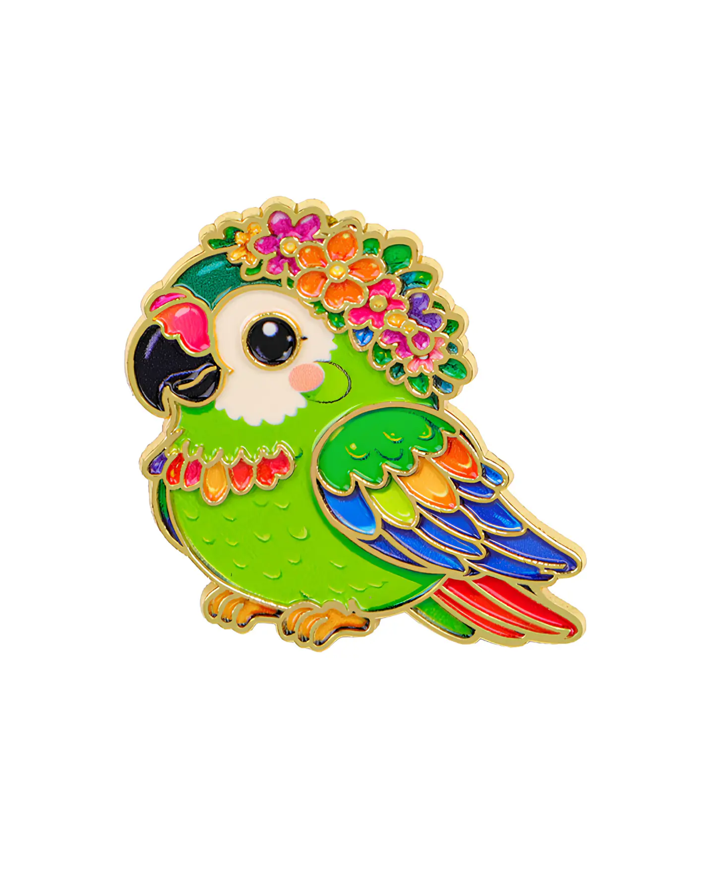 Pin Metálico Loro kawaii flores 1