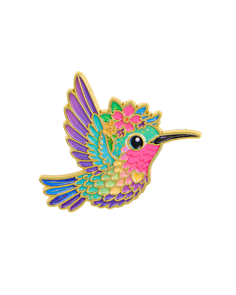 Pin Metálico colibri kawaii flores 1