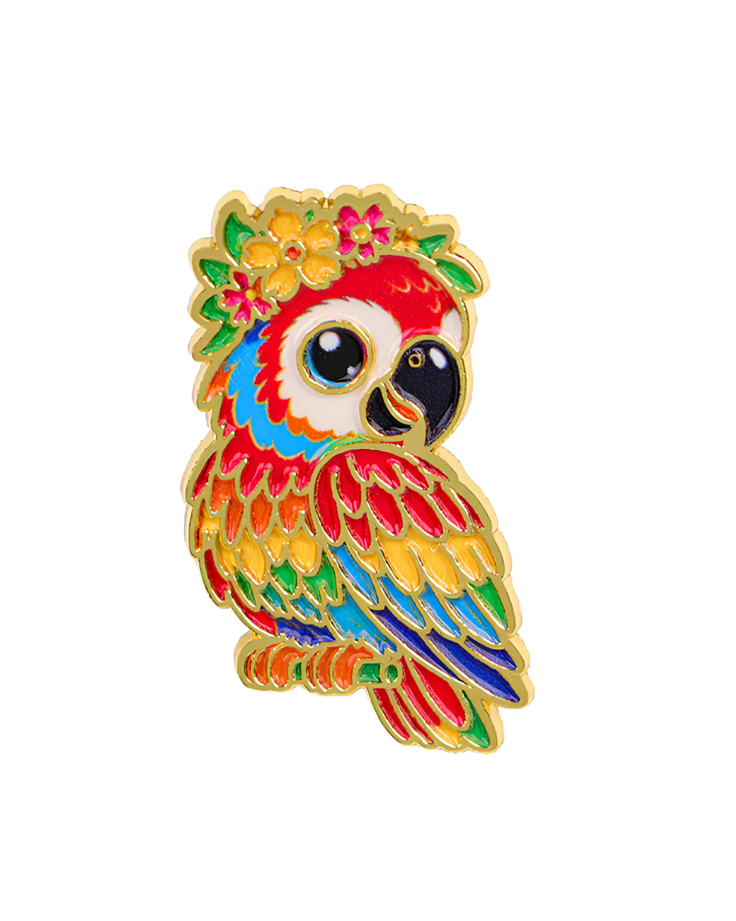 Pin Metálico loro rojo kawaii flores 1