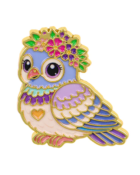 Pin Metálico Paloma kawaii flores