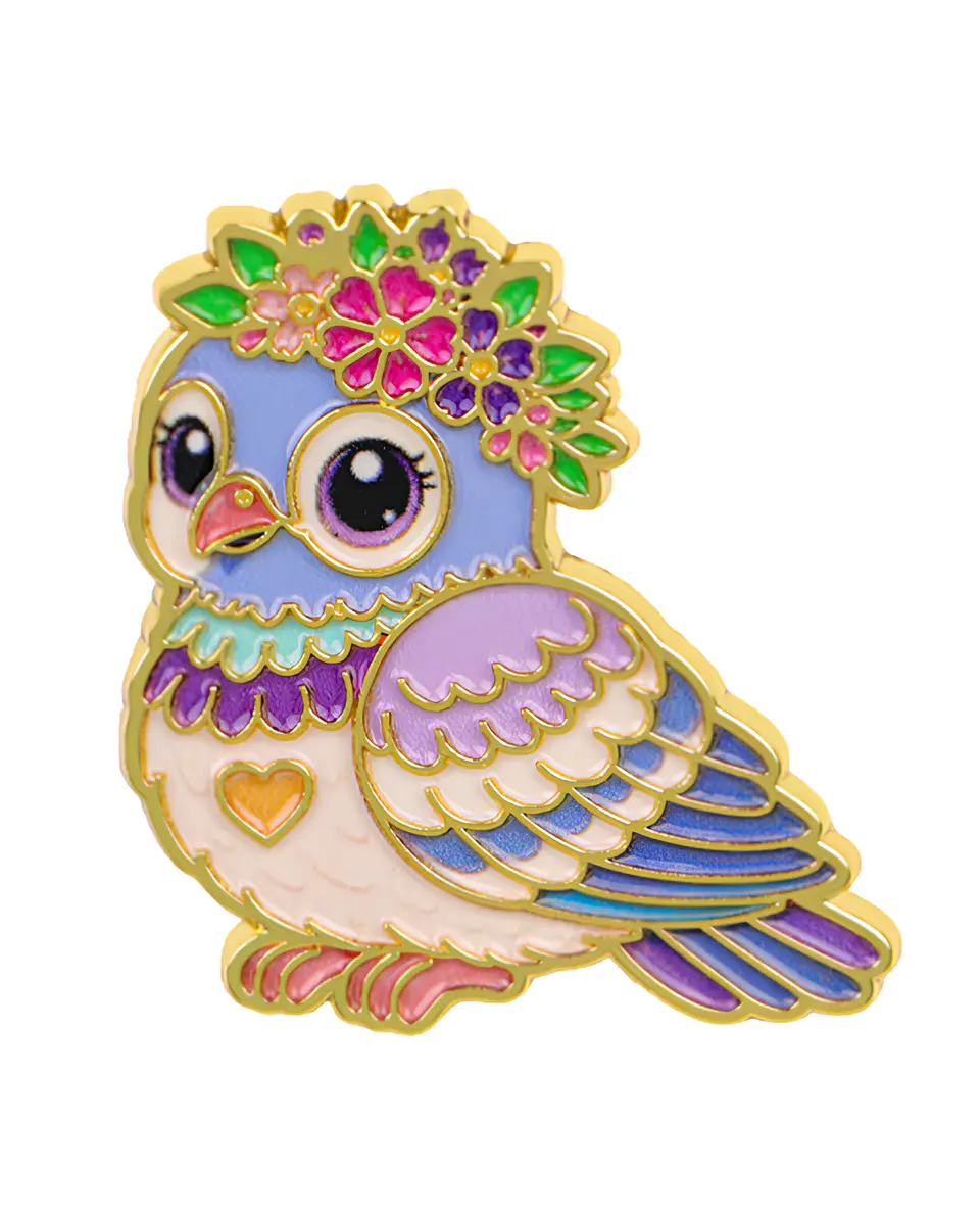 Pin Metálico Paloma kawaii flores 1