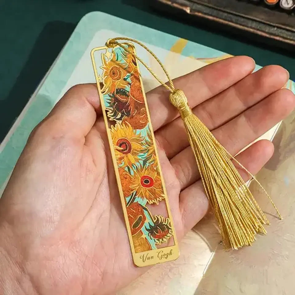 Marcador De Página Girasoles Van Gogh Metal Dorado Sunflower 3