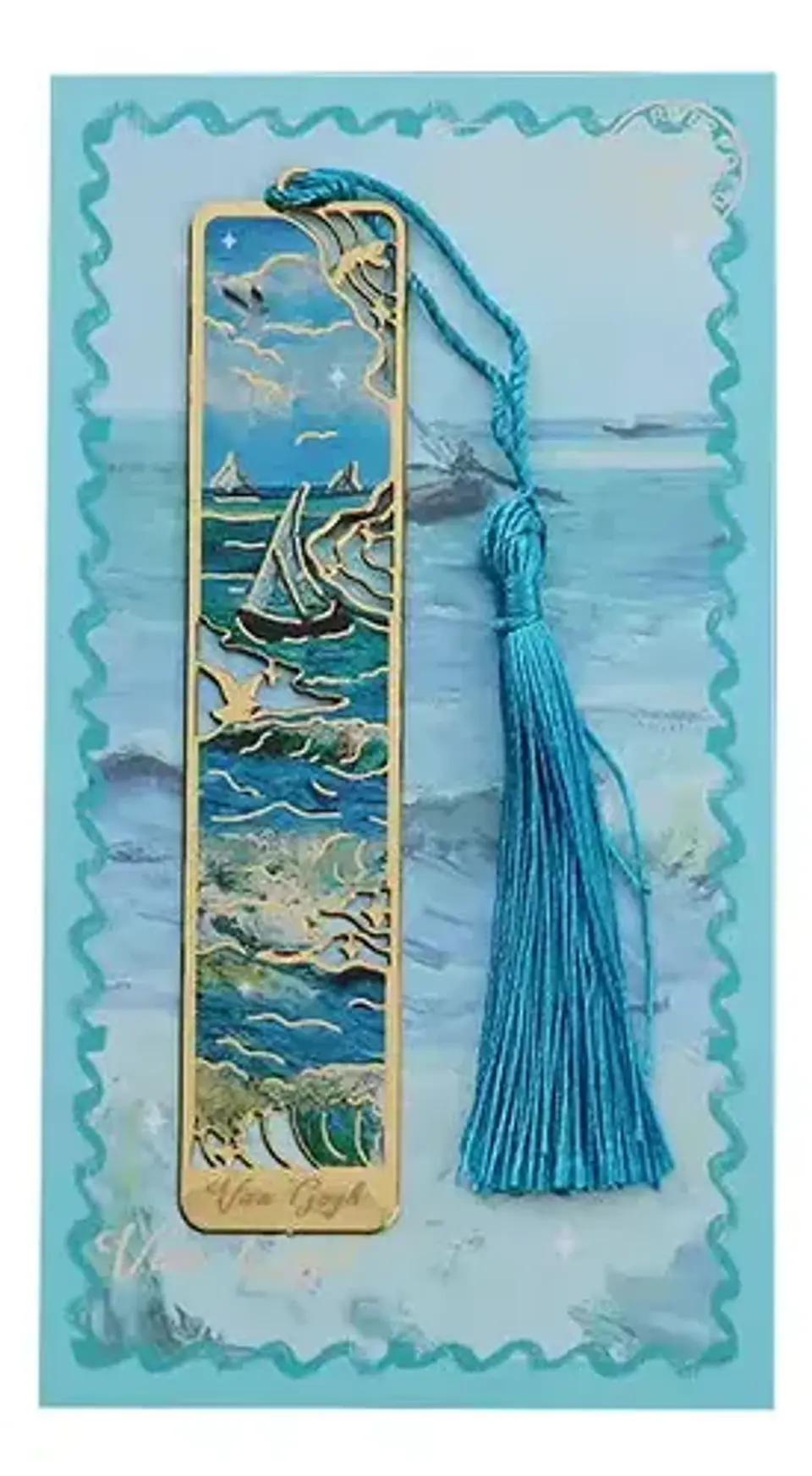 Marcador De Página Paisaje Marino Van Gogh Dorado Metal 1