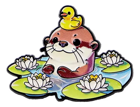 Broche Pin Nutria En Lago Con Pato Flores Tienda Glamly