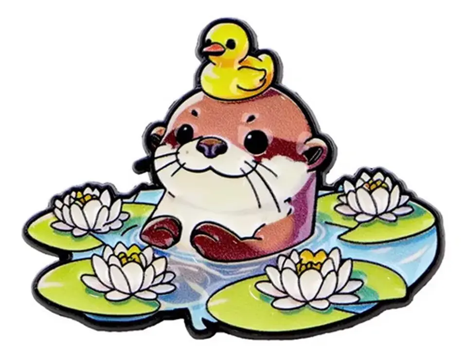 Broche Pin Nutria En Lago Con Pato Flores Tienda Glamly 1