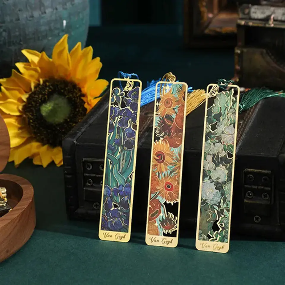 Marcador De Página Lirios Van Gogh Metal Dorado Flores 5