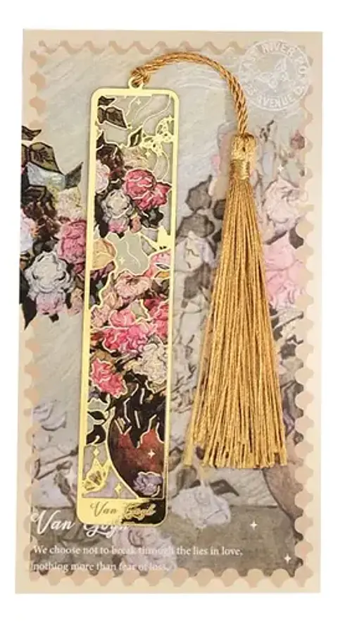 Marcador De Página Rosas Rosadas De Van Gogh Metal Dorado